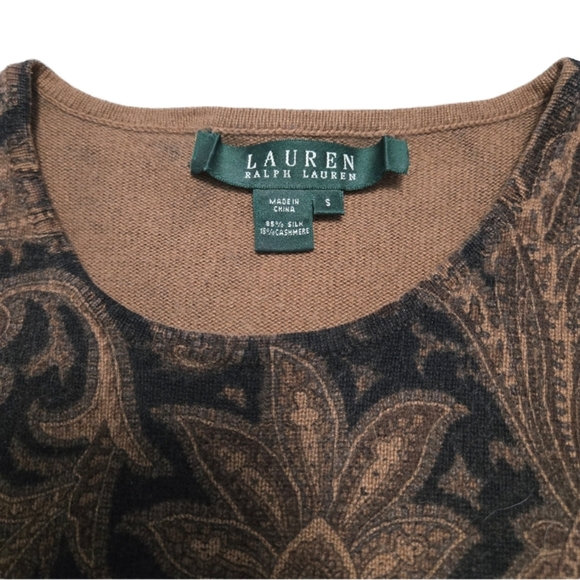 LRL Ralph Lauren~Brown Paisley~Lagenlook~Longsleeve Sweater~ ~CashmereSilk~SMALL - Picture 2 of 8